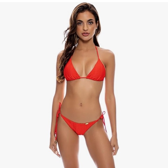 LIKE NEW LULI FAMA hot tropics TRIANGLE brazilian TOP ONLY  in lava red - Picture 2 of 6